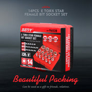 14Pc E Torx Socket Set Female Start Bit External Hex Torque E4-E24 With Case V465-96038