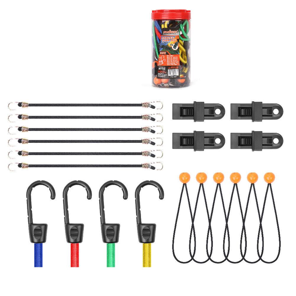 30-Piece Premium Bungee Cord Assortment Includes 10" to 40" Bungee Cords, Canopy Ties & Tarp Clips V465-97128-AU-2