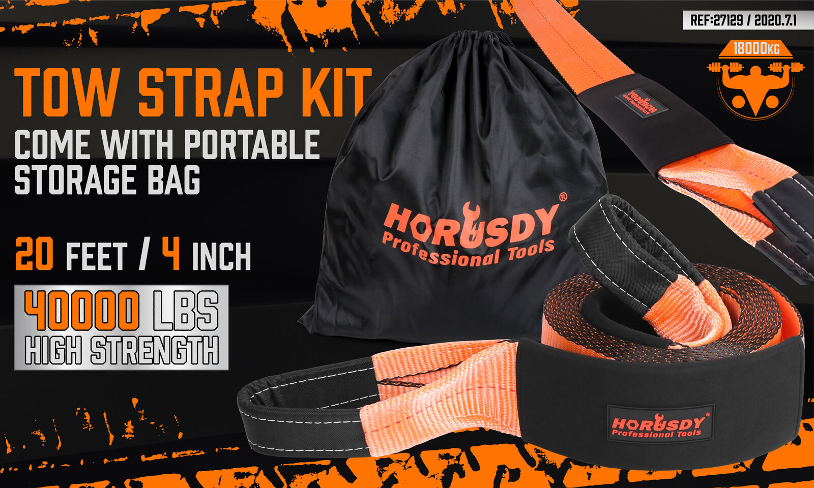Heavy Duty 9.1M Recovery Tow Straps Snatch Kit - 32,000 LBS Break Strength with D-Ring Shackles for V465-97131-AU-5