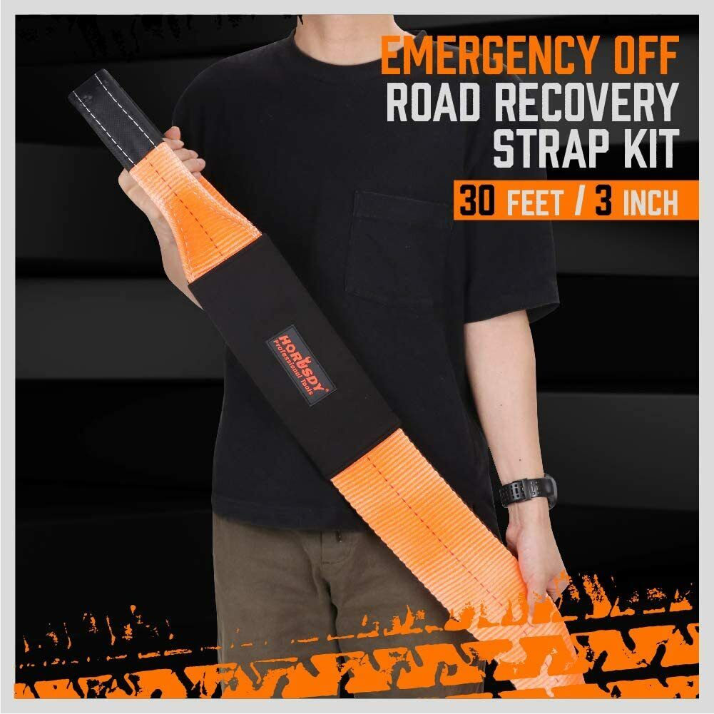 Heavy Duty 9.1M Recovery Tow Straps Snatch Kit - 32,000 LBS Break Strength with D-Ring Shackles for V465-97131-AU-5