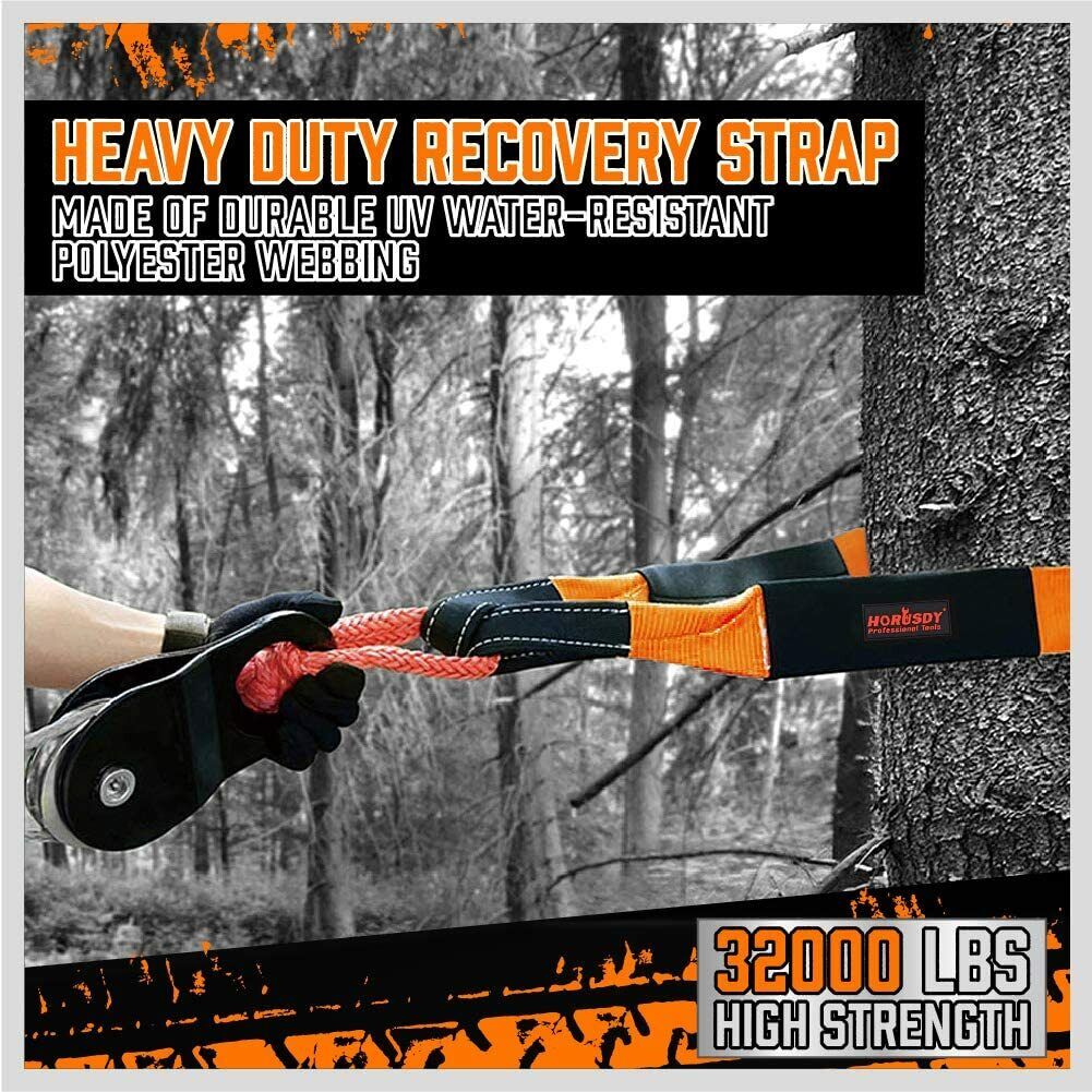 Heavy Duty 9.1M Recovery Tow Straps Snatch Kit - 32,000 LBS Break Strength with D-Ring Shackles for V465-97131-AU-5