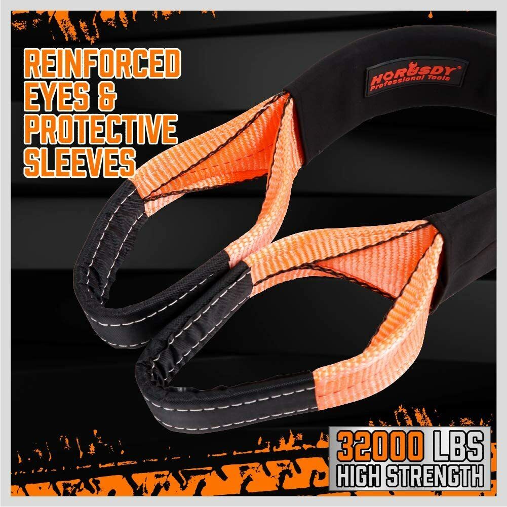 Heavy Duty 9.1M Recovery Tow Straps Snatch Kit - 32,000 LBS Break Strength with D-Ring Shackles for V465-97131-AU-5