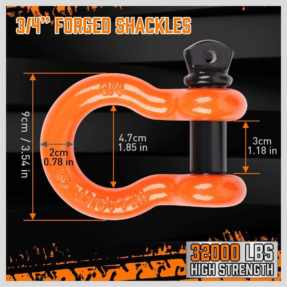 Heavy Duty 9.1M Recovery Tow Straps Snatch Kit - 32,000 LBS Break Strength with D-Ring Shackles for V465-97131-AU-5