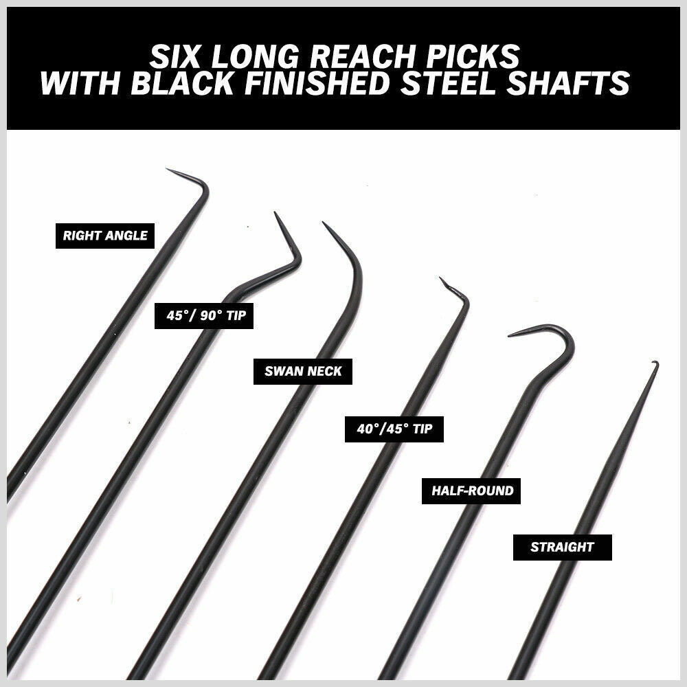 6Pc Extra Long Pick and Hook Set O Ring Seal Puller Remover Fuse Wire Scribe V465-97251-SDY