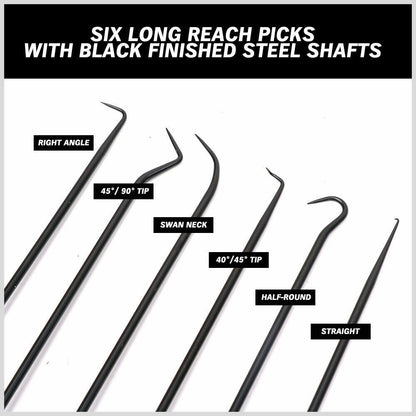 6Pc Extra Long Pick and Hook Set O Ring Seal Puller Remover Fuse Wire Scribe V465-97251-SDY