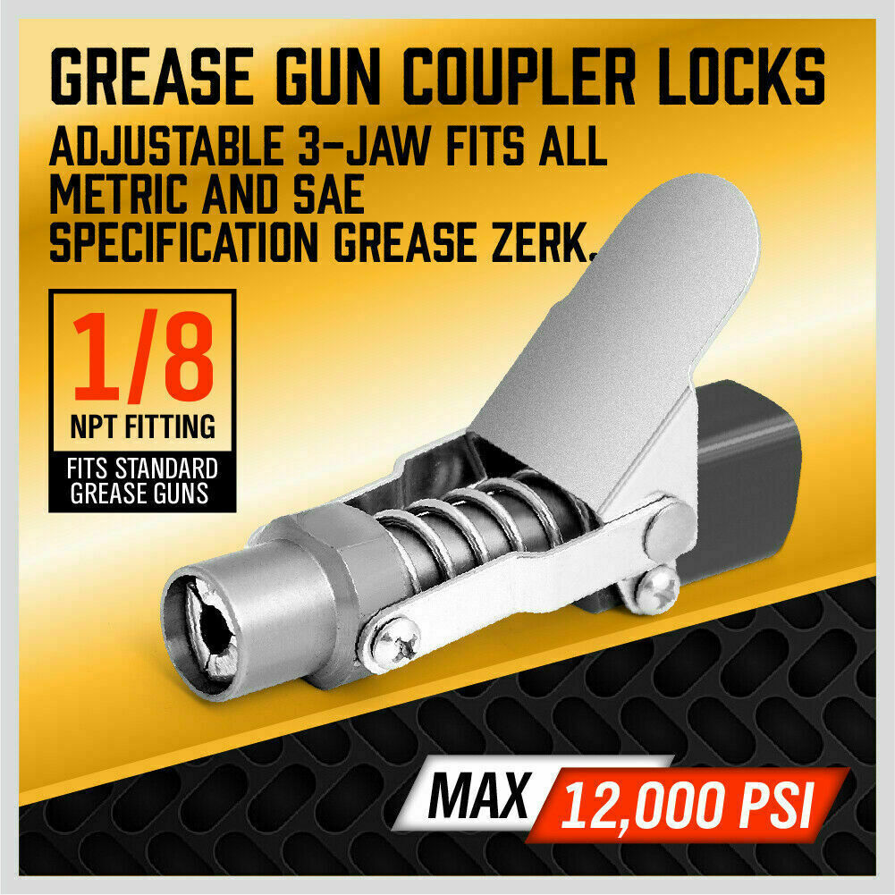 Grease Gun Coupler Quick Release & Lock 1/8'' NPT Rated 10,000 PSI Storage Case V465-97266