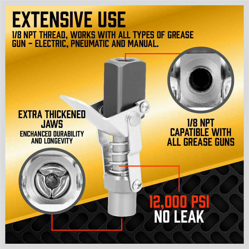 Grease Gun Coupler Quick Release & Lock 1/8'' NPT Rated 10,000 PSI Storage Case V465-97266