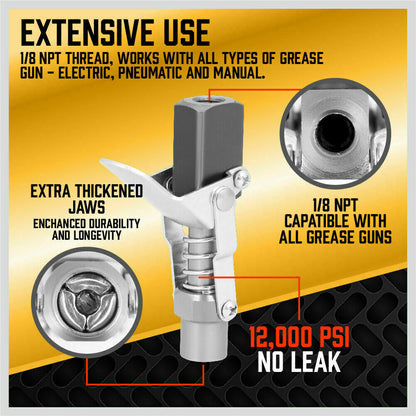 Grease Gun Coupler Quick Release & Lock 1/8'' NPT Rated 10,000 PSI Storage Case V465-97266