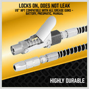 Grease Gun Coupler Quick Release & Lock 1/8'' NPT Rated 10,000 PSI Storage Case V465-97266
