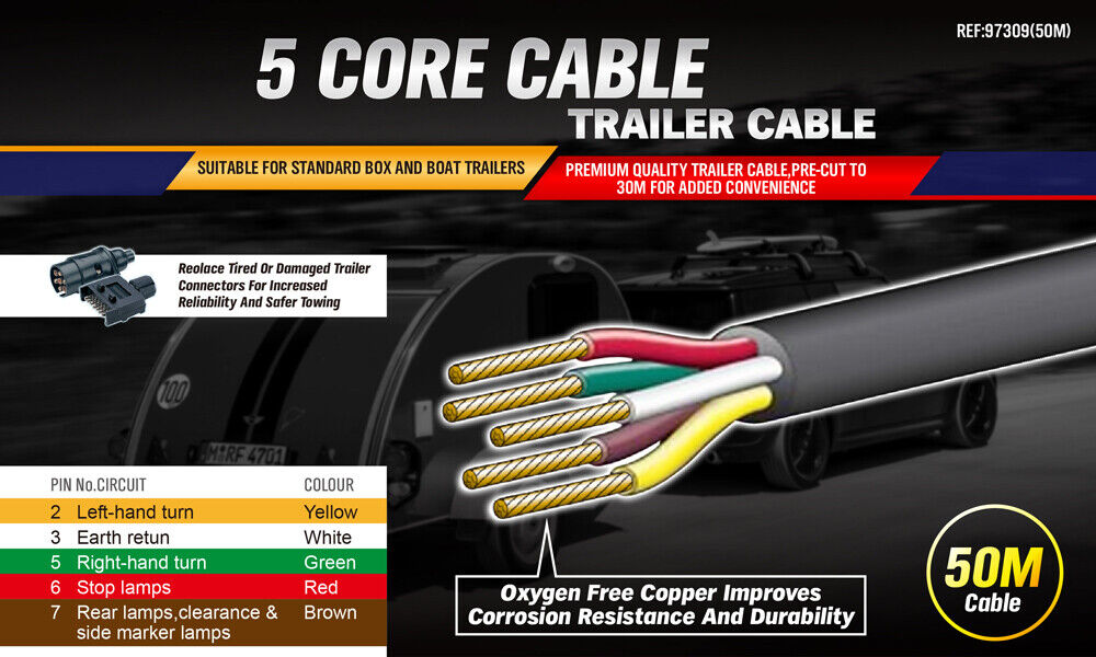 30M x 5 Core Wire Cable Trailer Cable Automotive Boat Caravan Truck Coil V90 PVC V465-97309_30M