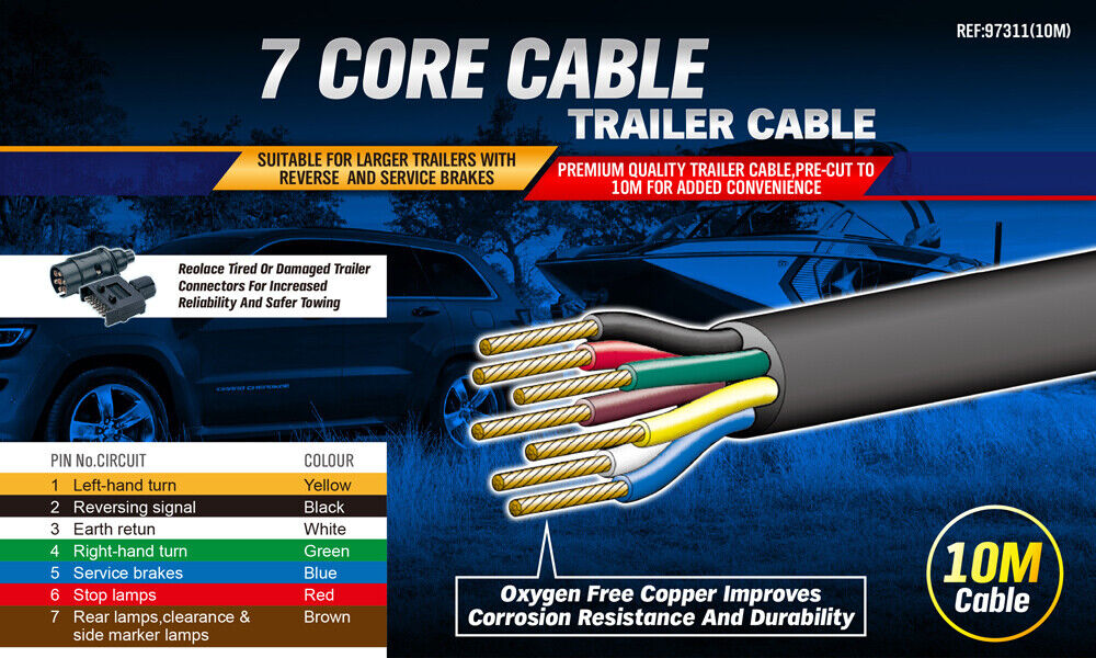 10M X 7 Core Wire Cable Trailer Cable Automotive Boat Caravan Truck Coil V90 PVC V465-97311