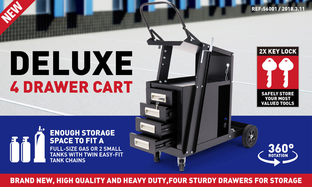 4-Drawer Welding Cart MIG Welder Trolley Cabinet TIG ARC MMA Plasma Cutter Bench V465-97343