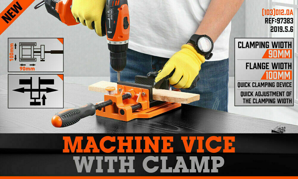 90mm Drill Press Bench Vice Quick Release Clamp Jaw Soft Grip Hand Pads Woodwork V465-97383-AU-5