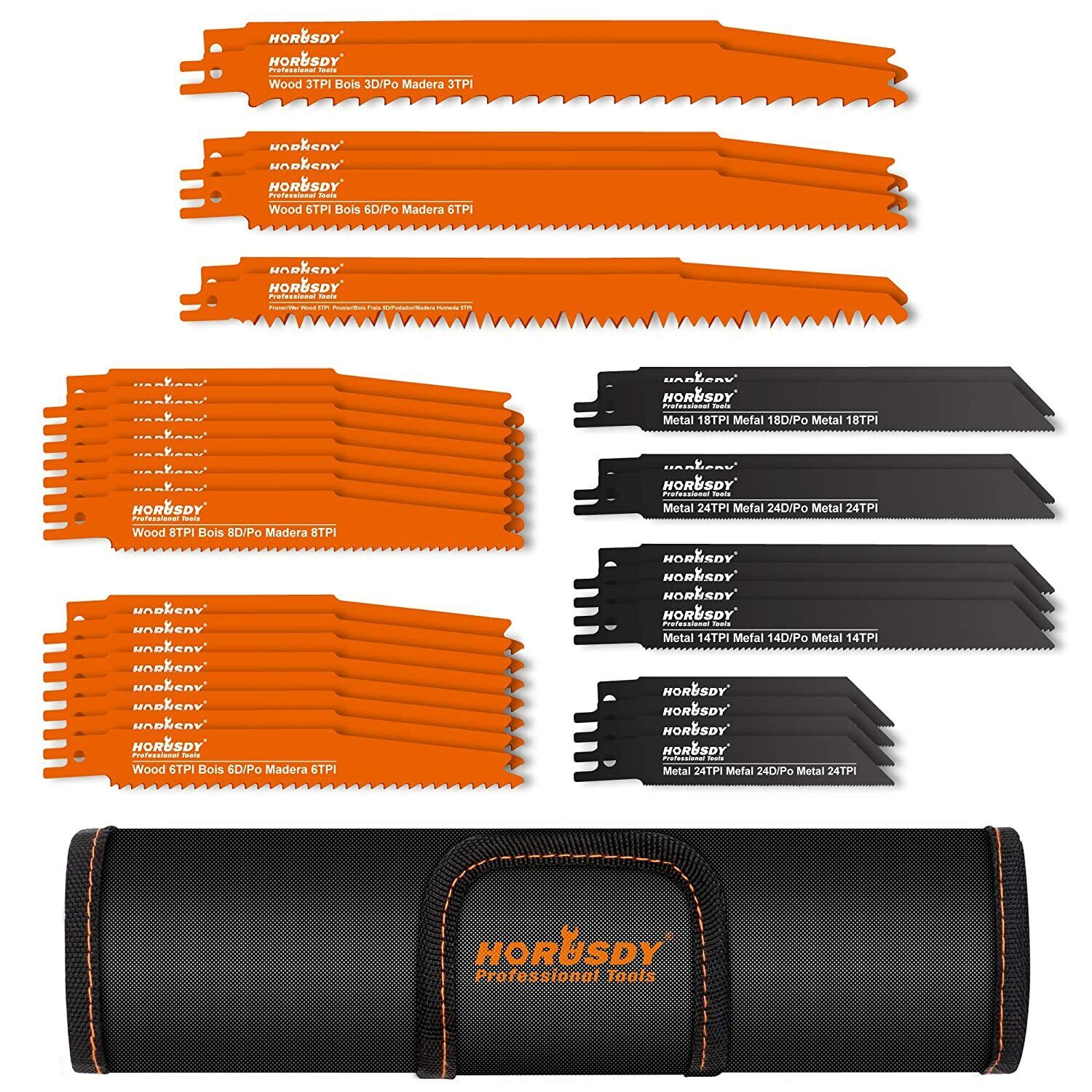 34-Piece Reciprocating Saw Blade Set Wood and Metal Cutting Blades with Storage Pouch V465-97394-AU-2