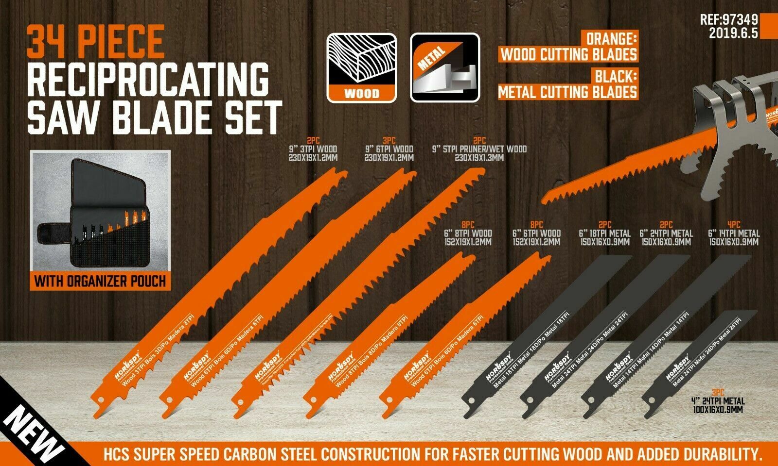 34-Piece Reciprocating Saw Blade Set Wood and Metal Cutting Blades with Storage Pouch V465-97394-AU-2