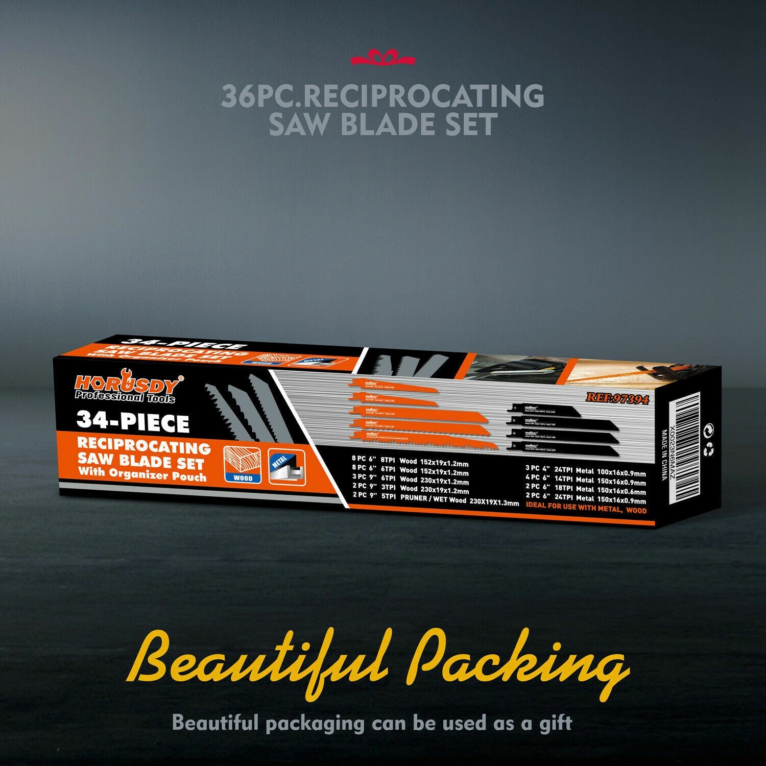 34-Piece Reciprocating Saw Blade Set Wood and Metal Cutting Blades with Storage Pouch V465-97394-AU-2