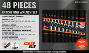 48Pc Spanner Set Ratchet Wrench & Hex Key Metric SAE Allen Key W/T Rolling Pouch V465-97421US