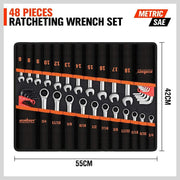 48Pc Spanner Set Ratchet Wrench & Hex Key Metric SAE Allen Key W/T Rolling Pouch V465-97421US