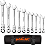 10Pc Flexible Head Ratchet Spanner Set Metric Wrench CRV With Carry Pouch 8-22MM V465-97434-AU-2