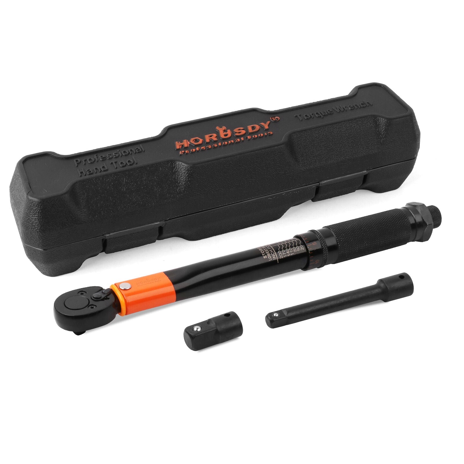 HORUSDY 3Pc 1/4" Drive Click Torque Wrench Ratchet Socket with Adaptor Extension V465-97438