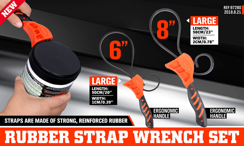 2Pc Adjustable Strap Wrench Rubber Belt Spanner Multi-Purpose Jar Opener Filter V465-97500-AU