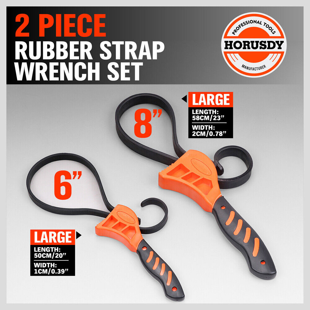 2Pc Adjustable Strap Wrench Rubber Belt Spanner Multi-Purpose Jar Opener Filter V465-97500-AU
