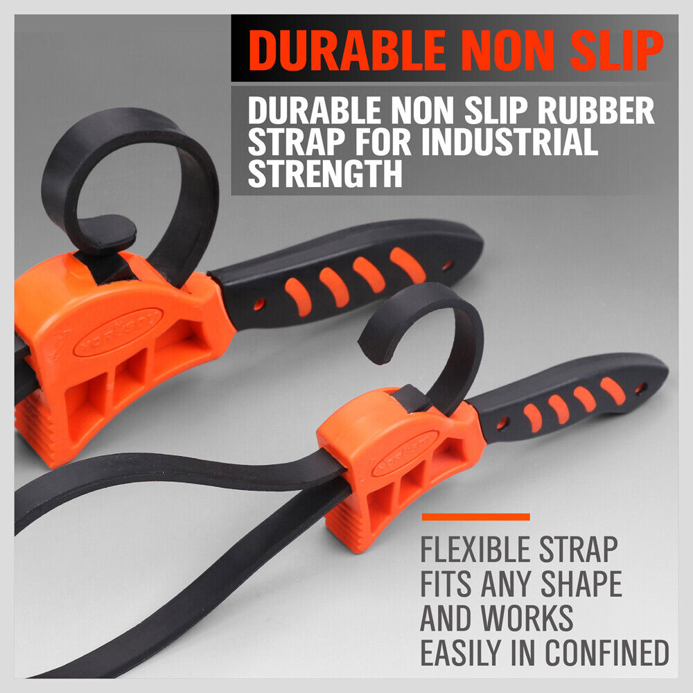 2Pc Adjustable Strap Wrench Rubber Belt Spanner Multi-Purpose Jar Opener Filter V465-97500-AU