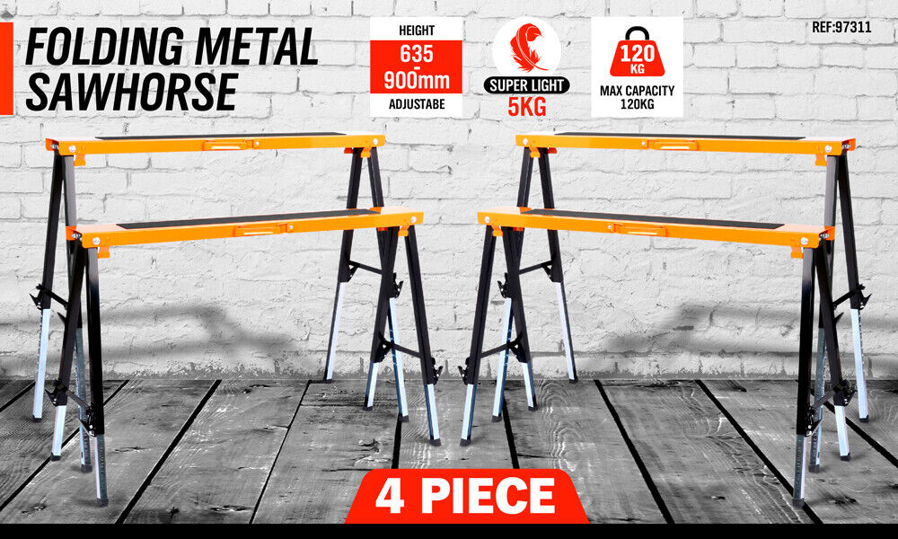 4Pc Mastercraft Sawhorse Metal Folding Non-slip Surface Saw Horse 120KG Capacity V465-97508-AU-2