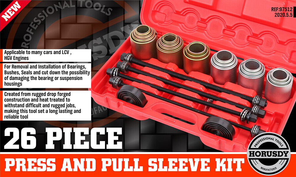 26Pc Universal Press & Pull Sleeve Kit Bush Bearing Remove LCV HGV Engines Tools V465-97512-AU-2