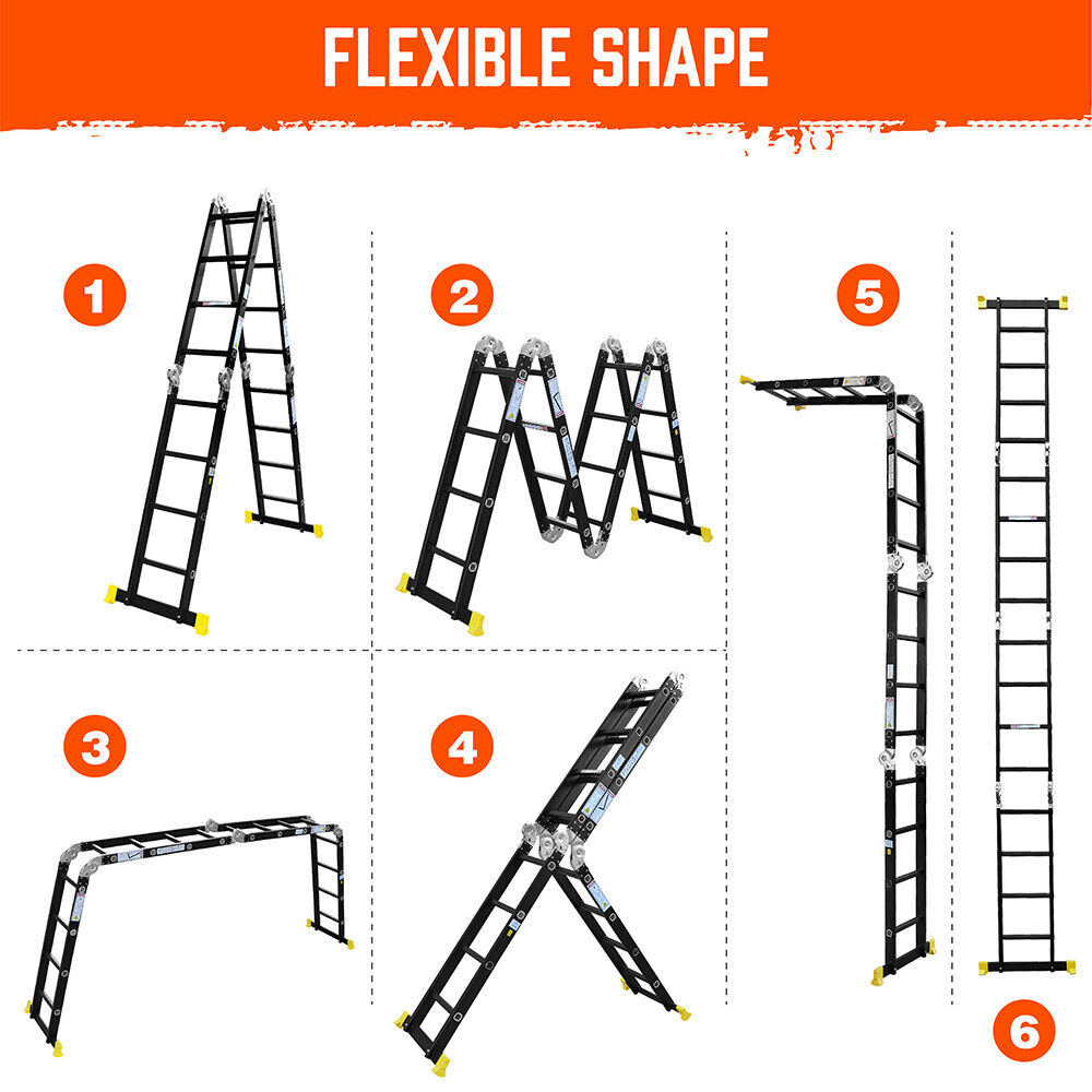 4.7M Multi Purpose Ladder Aluminium Folding Platform Extension Step Non-Slip Au V465-97538-AU-5