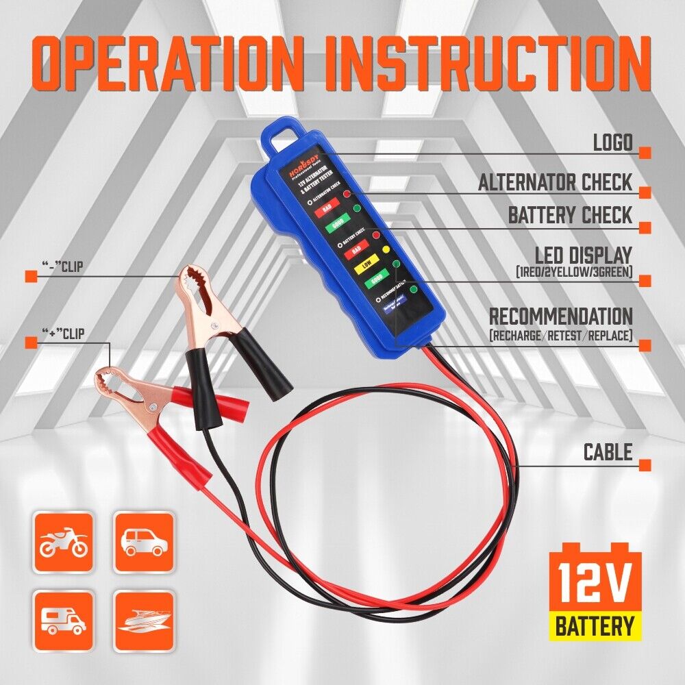 Digital 12V Alternator Battery Tester Car Load Tester Automotive Voltage Check V465-97554