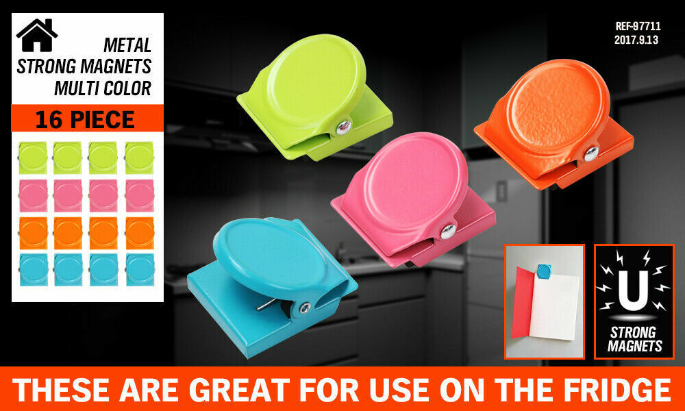 16Pc Magnetic Spring Clamps Magnet Refrigerator Clips Note Holder Fridge Tips V465-97711