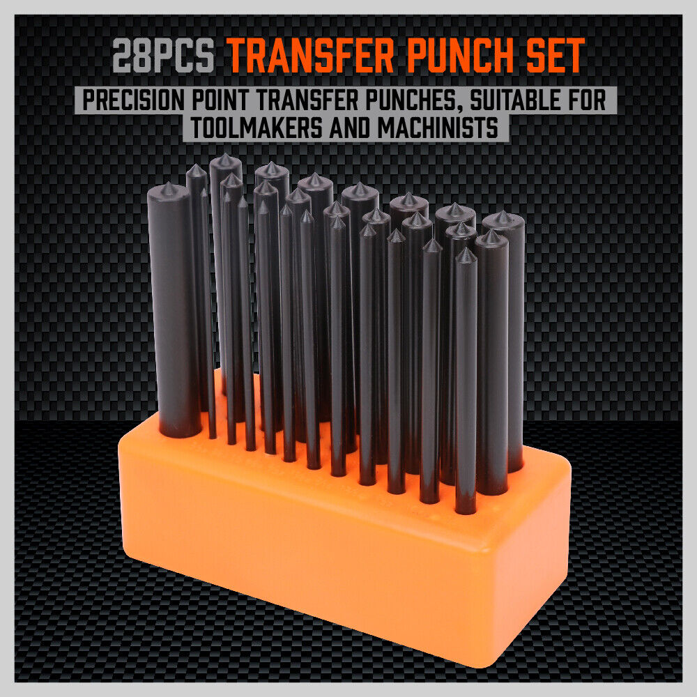 28x Center Transfer Punches Set Machinists Tool Punch Stand Heat Treated Steel V465-97754