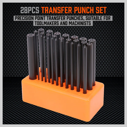 28x Center Transfer Punches Set Machinists Tool Punch Stand Heat Treated Steel V465-97754