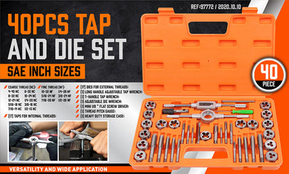 40Pc Tap And Die Set Imperial SAE Screw Screwdriver Thread Drill W/t Pitch Gauge V465-97772-AU-5