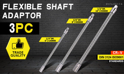 3PC Flexible Socket Extension Bars Shaft Set 1/2" 1/4" 3/8" Drive 10" 8" 6" Long V465-97781-AU-5
