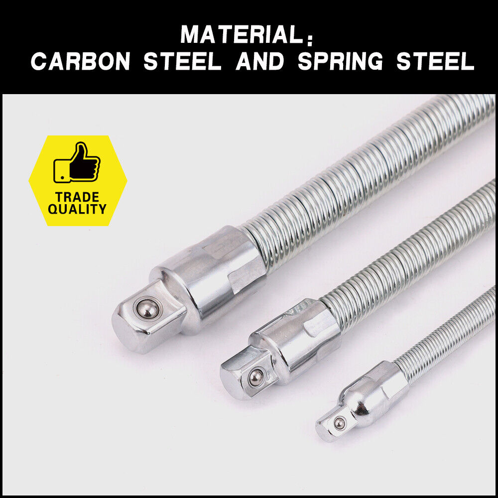 3PC Flexible Socket Extension Bars Shaft Set 1/2" 1/4" 3/8" Drive 10" 8" 6" Long V465-97781-AU-5