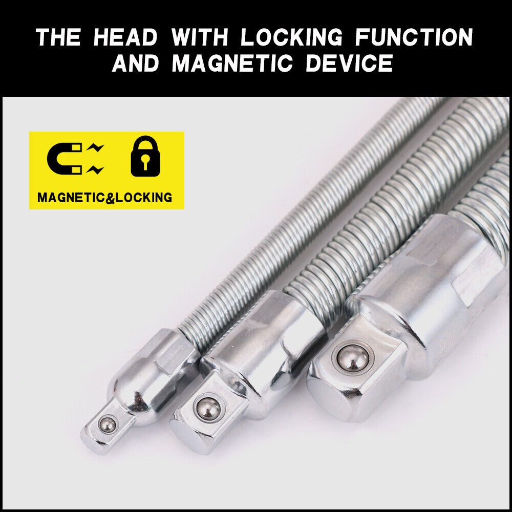 3PC Flexible Socket Extension Bars Shaft Set 1/2" 1/4" 3/8" Drive 10" 8" 6" Long V465-97781-AU-5