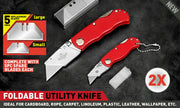 2Pc Folding Utility Knife Aluminium Handle & 10 Spare Stanley Blades Craft New V465-97783-AU-5