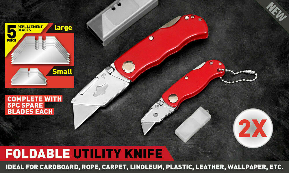 2Pc Folding Utility Knife Aluminium Handle & 10 Spare Stanley Blades Craft New V465-97783-AU-5
