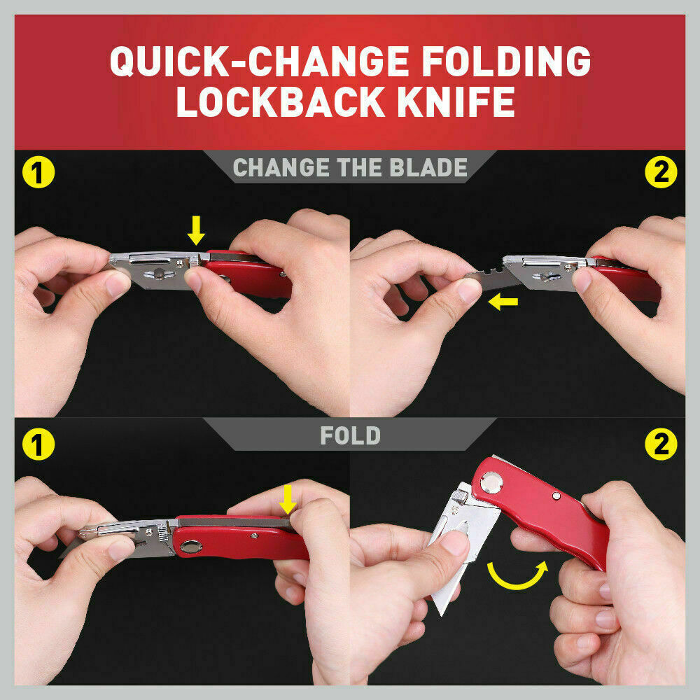 2Pc Folding Utility Knife Aluminium Handle & 10 Spare Stanley Blades Craft New V465-97783-AU-5
