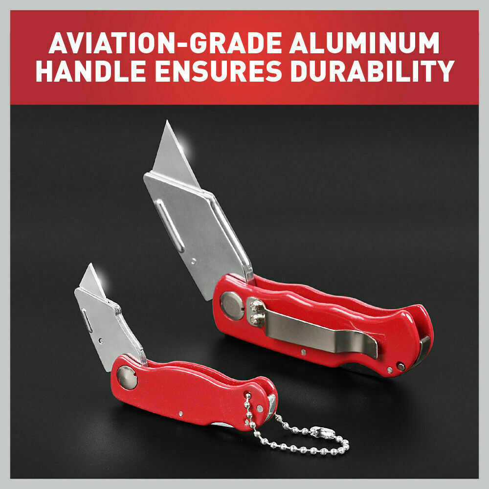 2Pc Folding Utility Knife Aluminium Handle & 10 Spare Stanley Blades Craft New V465-97783-AU-5