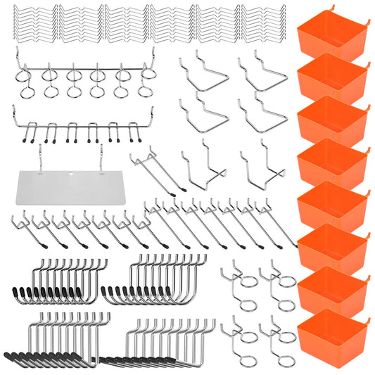 142Pc Pegboard Hooks Set Peg board Hanger Assortment Storage Trays Organizer Bin V465-97788