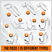 142Pc Pegboard Hooks Set Peg board Hanger Assortment Storage Trays Organizer Bin V465-97788