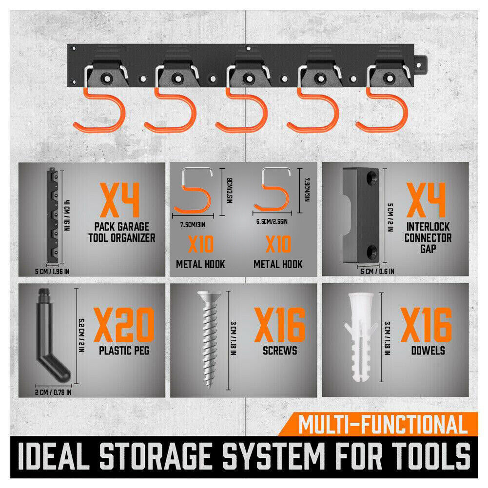 64" Wall Mount Tool Hanger Garden Storage Organizer Mop Broom Holder Hook Pegs V465-977920-AU-5