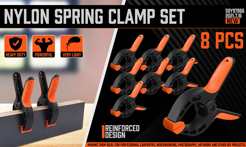 HORUSDY 8Pc Spring Clamp Set Quick Grip Plastic Non-Slip Nylon Clips Woodworking V465-97866