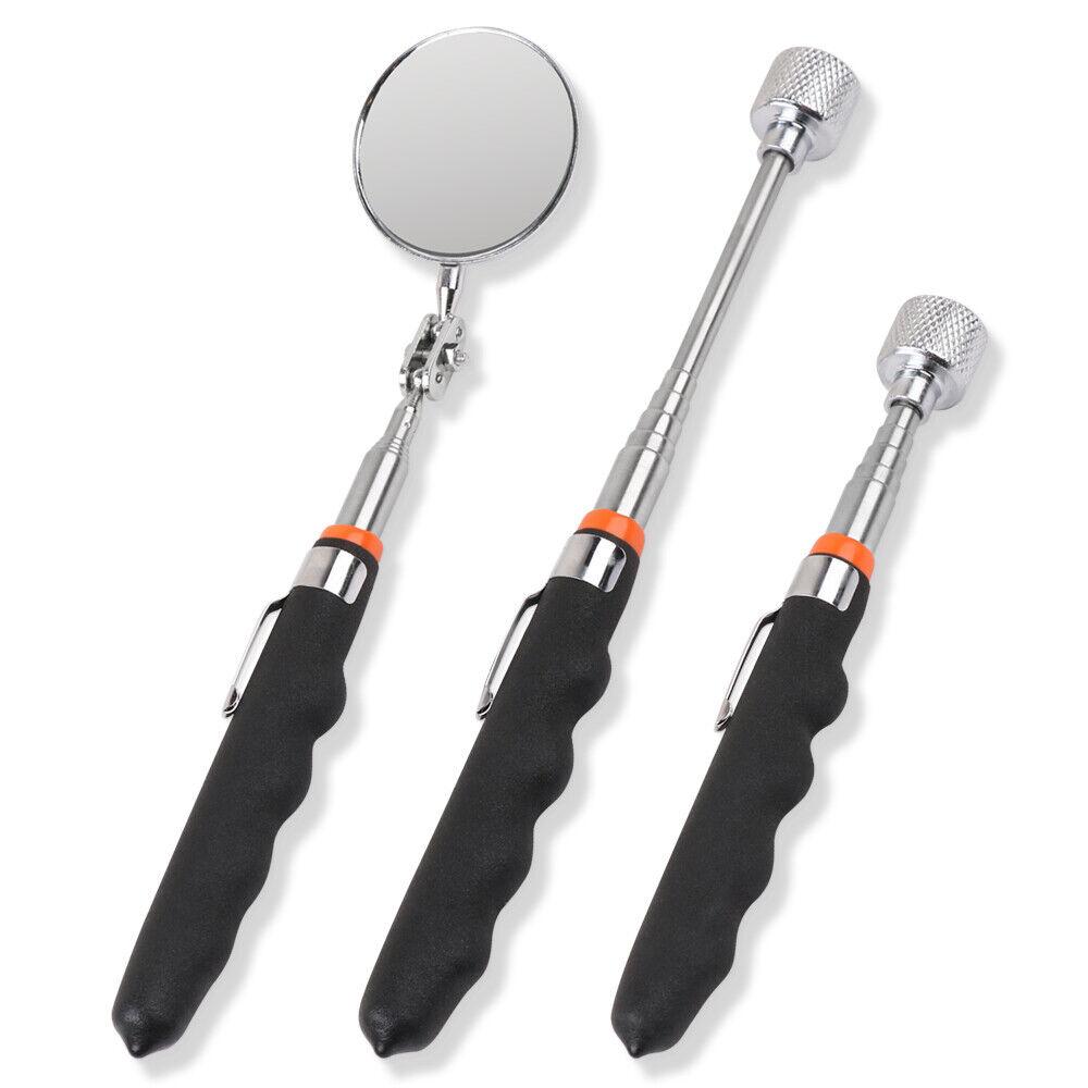 3Pc Magnetic Pick Up Tool & Swivel Inspection Mirror Telescoping Rod Heavy Duty V465-97871-AU-5