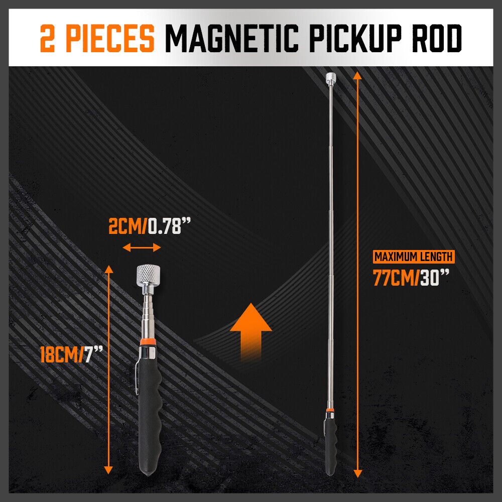 3Pc Magnetic Pick Up Tool & Swivel Inspection Mirror Telescoping Rod Heavy Duty V465-97871-AU-5