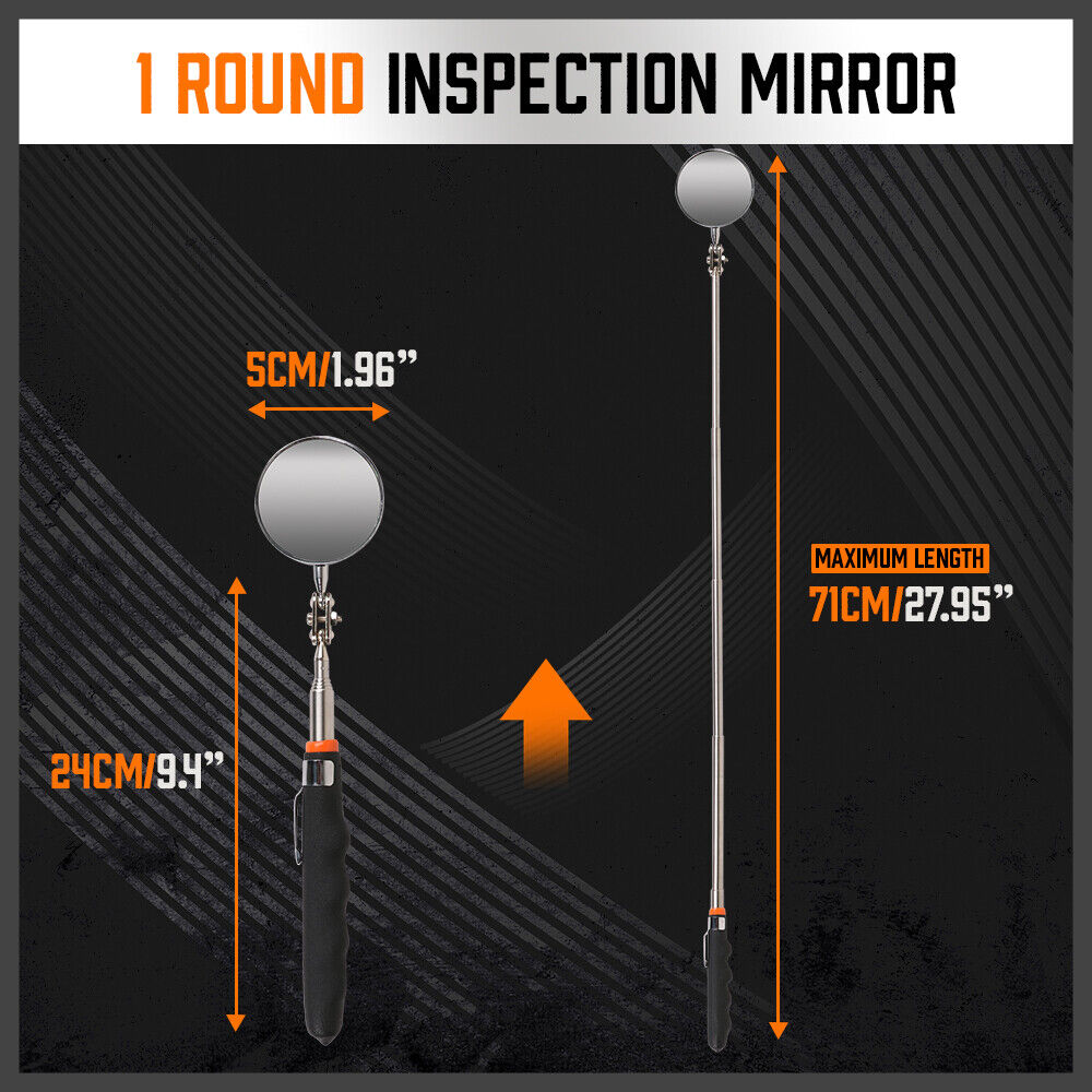 3Pc Magnetic Pick Up Tool & Swivel Inspection Mirror Telescoping Rod Heavy Duty V465-97871-AU-5