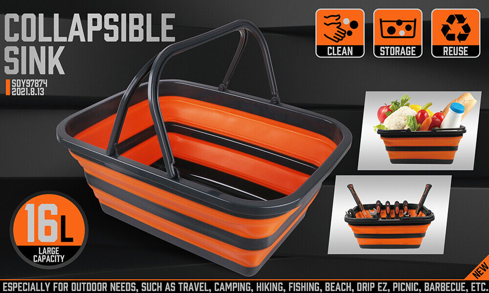 Adjustable Collapsible Sink 16L Large Portable Basket Wash Basin Outdoor Camping V465-97874-AU-5